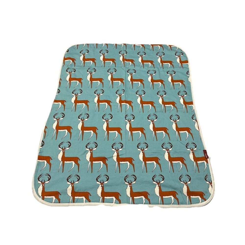 MilkBarn Blue Woodland Deer Baby Blanket Organic Cotton Reversible Stripes